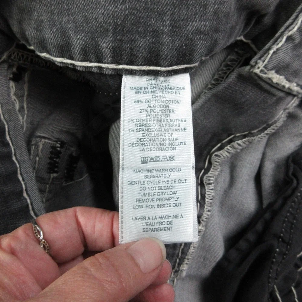 True Religion Jeans Mens 36 Black Vinny Super T Flap Wide-Leg Relaxed 37x31*